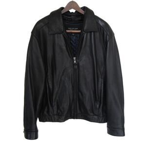 Marc New York by Andrew Marc Black Leather Bomber Jacket Large
